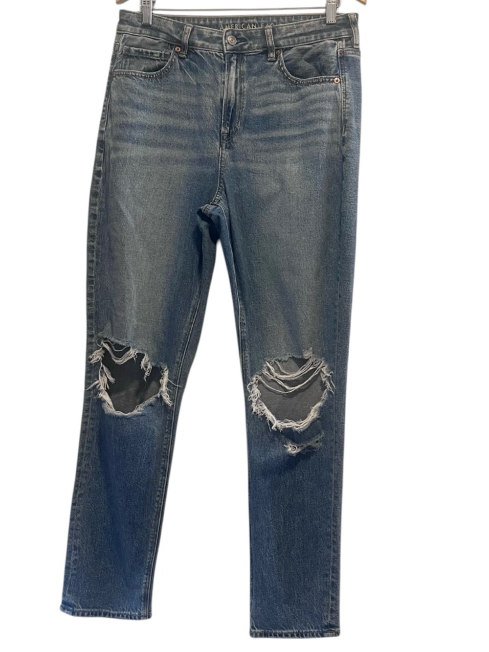 American Eagle Strigid Mom Jeans High Rise Distressed Ripped Vintage Y2K Denim
